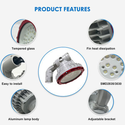 Luz de bahía a prueba de explosiones e impermeable IP65 de 30W, 40W y 50W con eficiencia de 100-110lm/w para áreas peligrosas