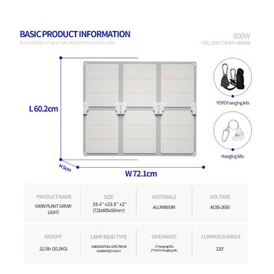 Luz de crecimiento LED de espectro completo de 600W con función atenuable para un crecimiento óptimo de las plantas