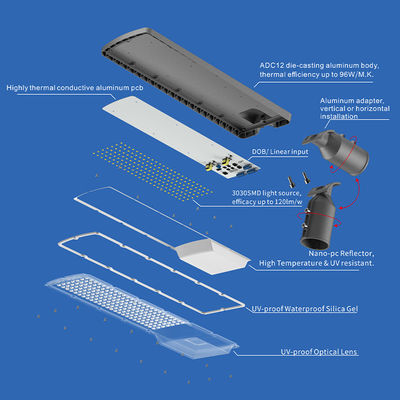 Alta luminosidad IP66 Iluminación de calle LED impermeable con 3000K-6500K Temperatura de color ajustable para carreteras y estacionamientos