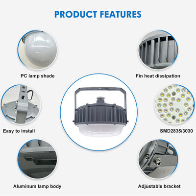 IP65 Lámpara impermeable de bahía alta 50W 100W 150W luz LED a prueba de explosión con aluminio + vidrio templado