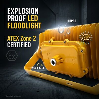 Luz de inundación LED a prueba de explosiones de 600W Plataforma estructural de montaje en brida de 90° Amarillo ATEX IIB T6 IP65 RFEPL8280 Iluminación