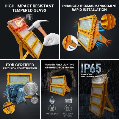 ATEX Ex db mb IIb T6 600W LED reflector a prueba de explosiones LUMILEDS LM-80 72000LM IP65 iluminación peligrosa para áreas grandes
