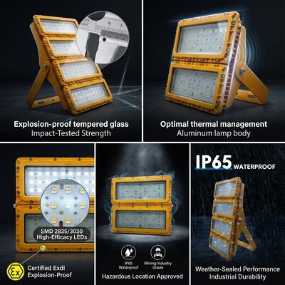 Lámpara LED Antiexplosiva de 300W y Larga Vida Útil de 50000H, Haz de 30 60 90 Grados, LUMILEDS LM-80, ATEX IIb T6, IP65, Luminaria para Zonas Peligrosas