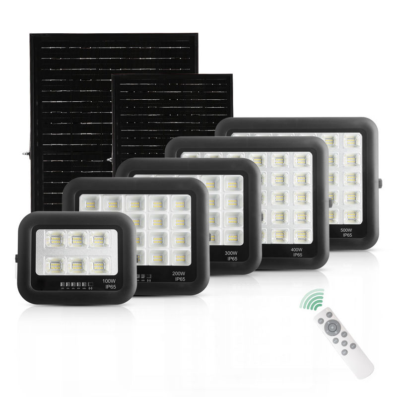 Ip65 ABS lámpara solar de vidrio templado 100w 200w 300w 400w 500w LED luz solar de inundación