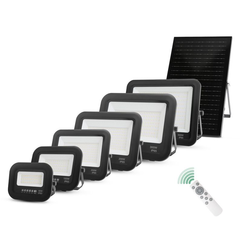 Luz de patio solar exterior de alta luminosidad Ip65 Control de aluminio Luz de inundación solar LED