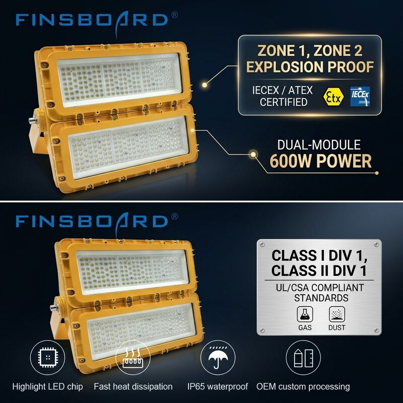 600W Luz de inundación LED a prueba de explosión IECEx Marina en alta mar 72000lm IP67