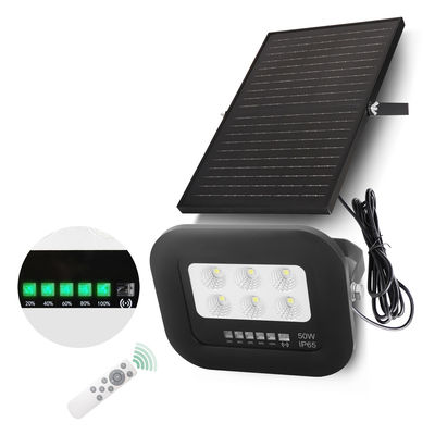 Luz solar LED de 50 vatios IP65 con panel solar de silicio monocristalino negro