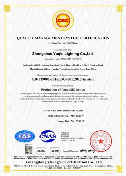 China Zhongshan Rong Fei Lighting Co., Ltd certificaciones
